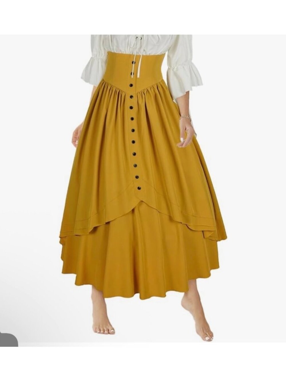 Renaissance Medieval Mustard Yellow Maxi Skirt Cosplay Size Small AS-IS 4771